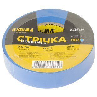 Стрічка ізоляційна ПВХ синя 0.13мм&times;19мм&times;25м SIGMA (8413421) 8413421 фото