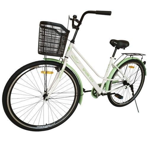 Велосипед SPARK CITY MIRA (колеса - 28", сталева рама - 18") з кошиком білий із зеленим 240027 фото