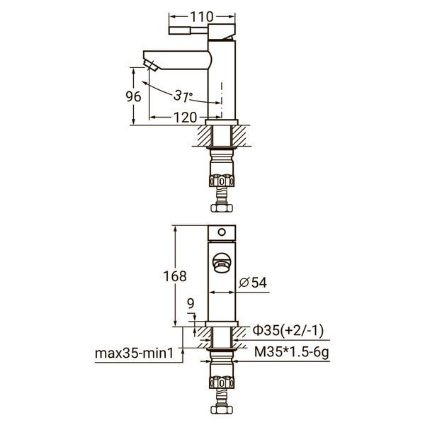 Смеситель KT &Oslash;35 для раковины литой на гайке SS AQUATICA KT-1A170P (9722001) 9722001 фото