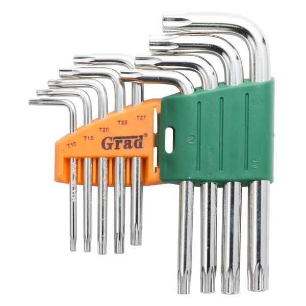 Ключі TORX 9шт T10-T50мм CrV (короткі з отвір) GRAD (4022275) 4022275 фото