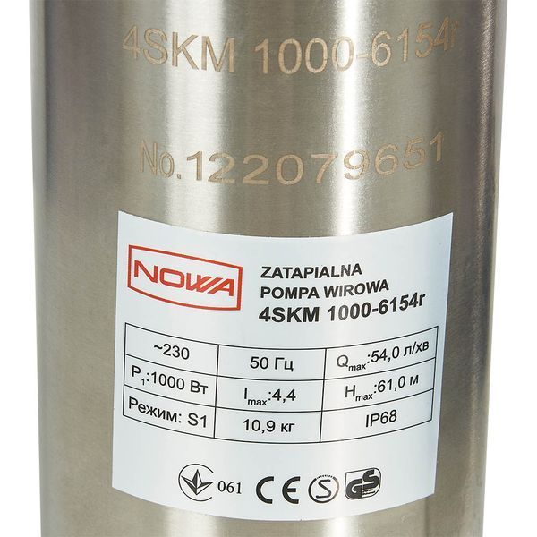 Насос занурювальний вихровий свердловинний NOWA 4SKM 1000-6154r 148536 фото