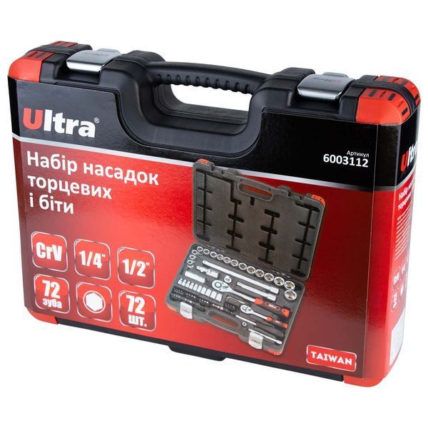 Набір торцевих насадок і біт 1/4", 1/2" 72шт CrV Taiwan ULTRA (6003112) 6003112 фото