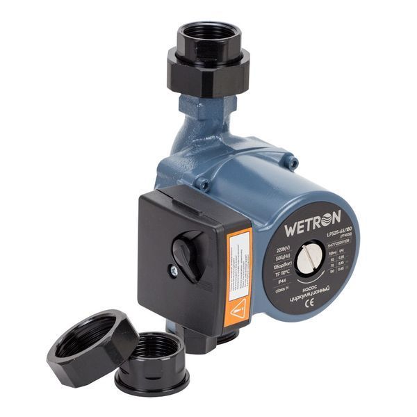 Насос циркуляційний 100Вт Hmax 6м Qmax 75л/хв &Oslash;1 1/2" 180мм + гайки &Oslash;1" WETRON (774532) TR774532 фото
