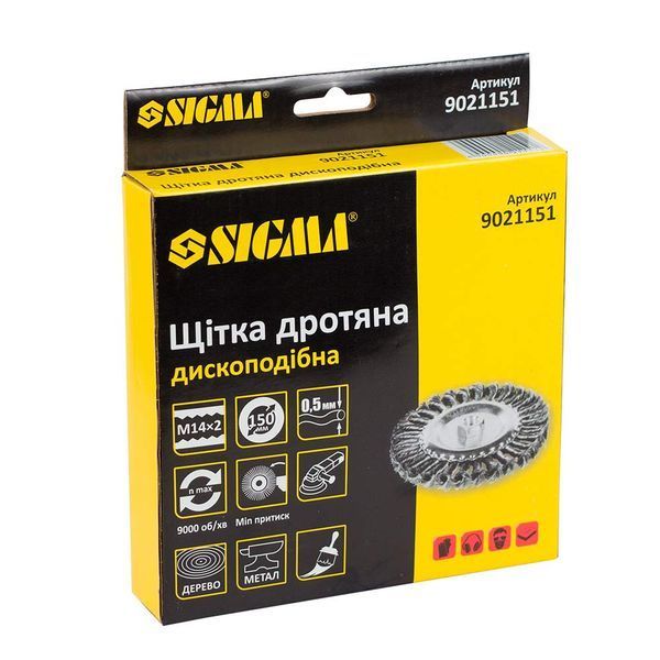 Щетка проволочная дискообразная &Oslash;150мм М14&times;2мм (стальная витая) SIGMA (9021151) 9021151 фото