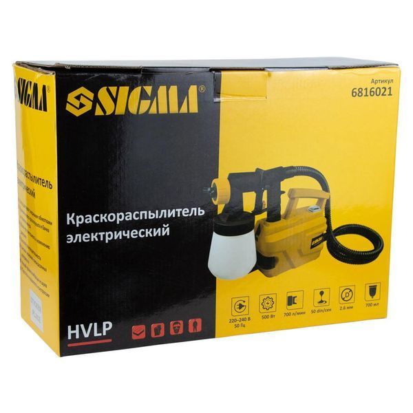 Фарборозпилювач електричний HVLP 500Вт &Oslash;2.6мм 700мл/хв н/б 700мл SIGMA (6816021) 6816021 фото