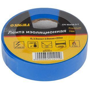 Ізолента ПВХ (синя) 0.13мм&times;19мм&times;20м Premium SIGMA (8411411) 8411411 фото