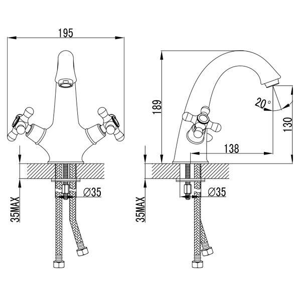 Смеситель BRENTA 1/2" для раковины литой на шпильке CORSO (FE-2A152K) (9679004) FE-2A152K фото