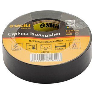 Ізолента ПВХ (чорна) 0.13мм&times;19мм&times;20м Premium SIGMA (8411611) 8411611 фото