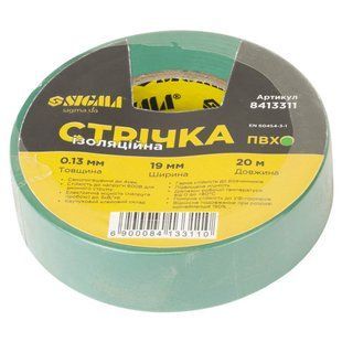 Стрічка ізоляційна ПВХ зелена 0.13мм&times;19мм&times;20м SIGMA (8413311) 8413311 фото