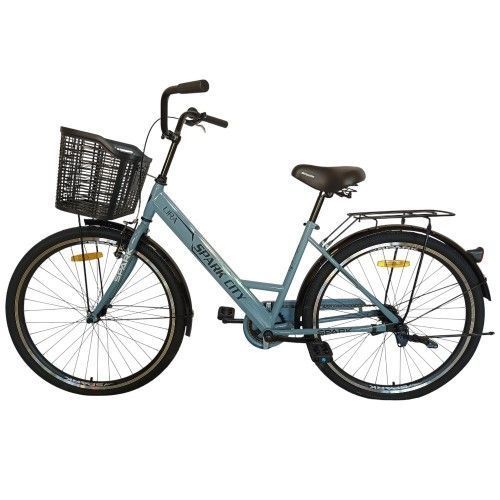 Велосипед SPARK CITY LIRA (колеса - 26", сталева рама - 17") з кошиком сіро-блакитний 240039 фото