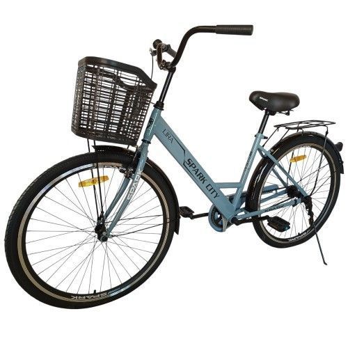 Велосипед SPARK CITY LIRA (колеса - 26", сталева рама - 17") з кошиком сіро-блакитний 240039 фото