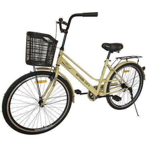 Велосипед SPARK CITY MIRA (колеса - 26", сталева рама - 17") з кошиком світло-бежевий 240022 фото